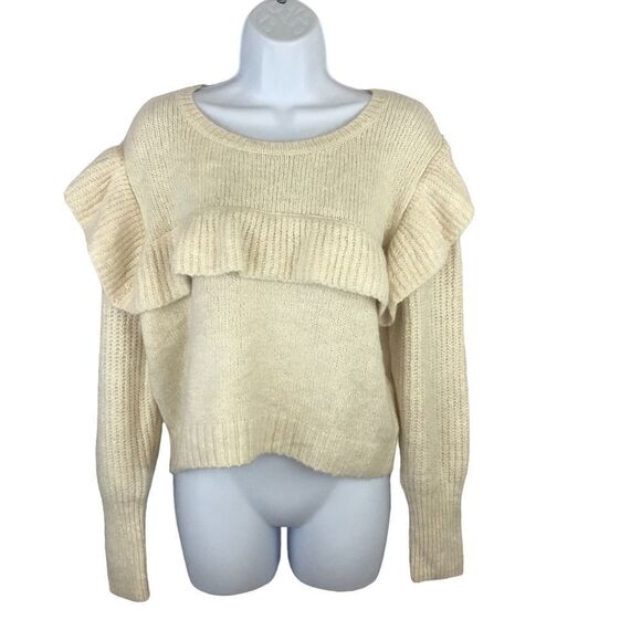 Wild Fable Womens SZ‎ L Ruffled DogBone Cream Long Sleeve Pull-Over Sweater NWT - Picture 1 of 5